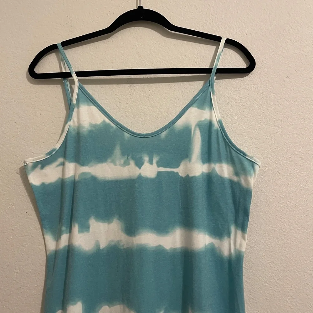 Turquoise Spaghetti Strap Sleeveless Tie Dye Long Macy Summer Sun Dress Size L - Picture 5 of 10